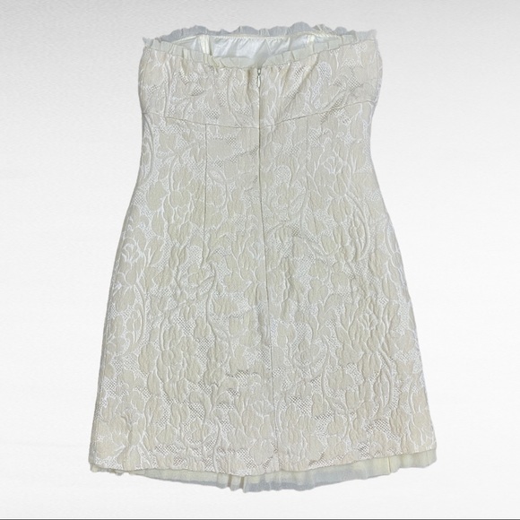 NOTICE | Cream Metallic Gold Brocade Wool Blend Bandeau Strapless Mini Dress - Picture 15 of 16